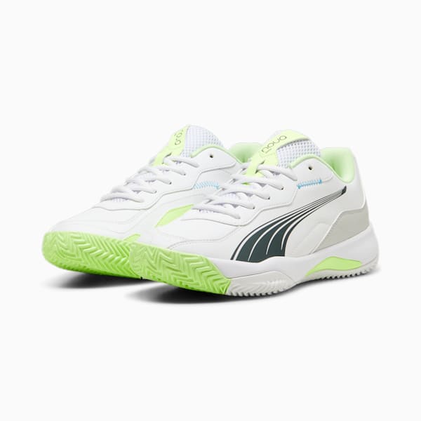 NOVA Smash Unisex Padel Shoes, PUMA White-Luminous Blue-Fizzy Apple-Shadow Gray, extralarge-IND