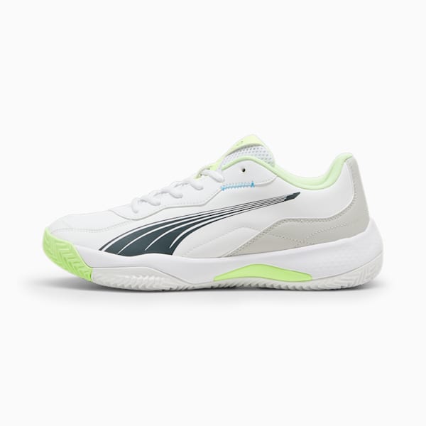 NOVA Smash Unisex Padel Shoes, PUMA White-Luminous Blue-Fizzy Apple-Shadow Gray, extralarge-IND