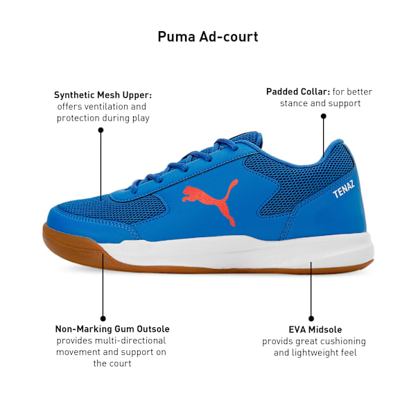 Ad-Court Indoor Sports Shoes, PUMA Team Royal-Cherry Tomato-PUMA White, extralarge-IND