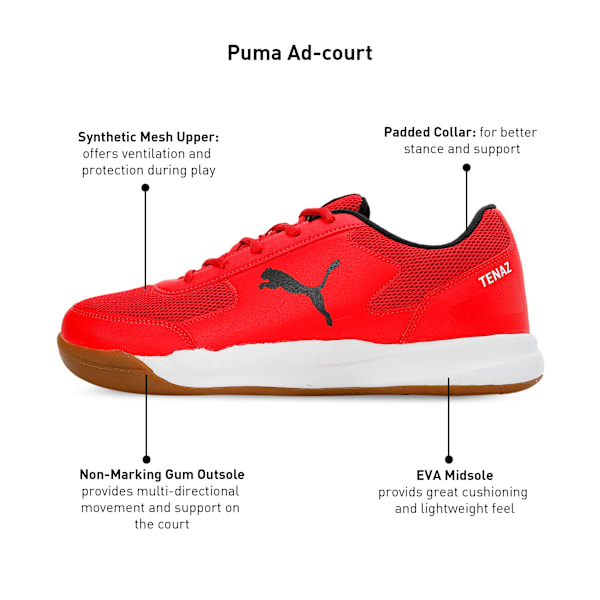 Ad-Court Indoor Sports Shoes, High Risk Red-PUMA Black-PUMA White, extralarge-IND