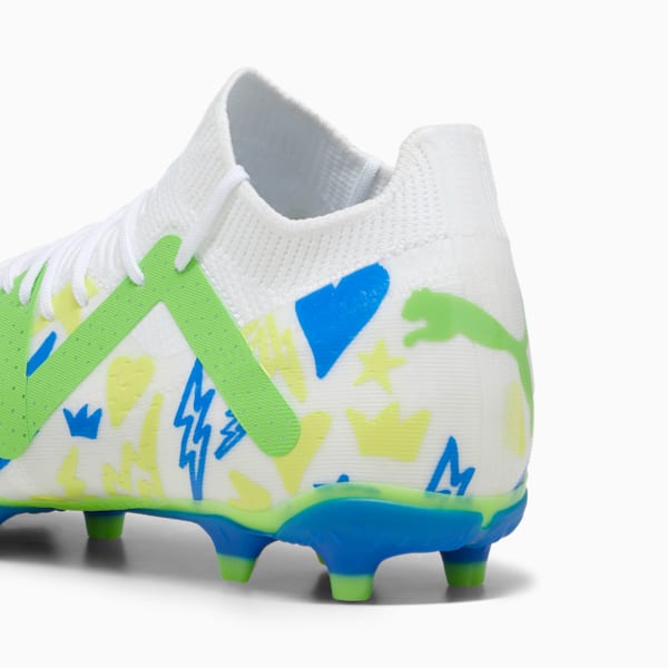 FUTURE MATCH Neymar Jr FG/AG Men's Soccer Cleats, PUMA White-Racing Blue-Lemon Meringue-Parakeet Green, extralarge