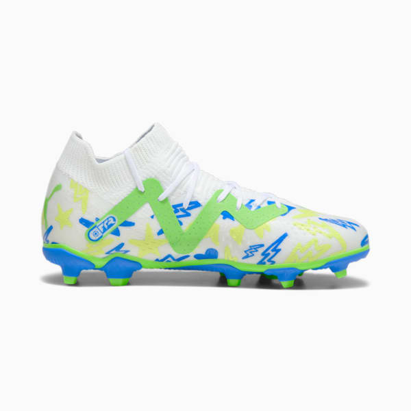 Tacos de futbol FUTURE MATCH Neymar Jr FG/AG para adolescentes, PUMA White-Racing Blue-Lemon Meringue-Parakeet Green, extralarge