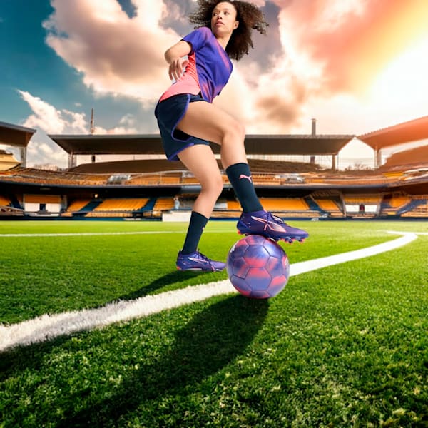 Tacos de fútbol ULTRA 5 ULTIMATE FG para mujer, Lapis Lazuli-PUMA White-Sunset Glow, extralarge