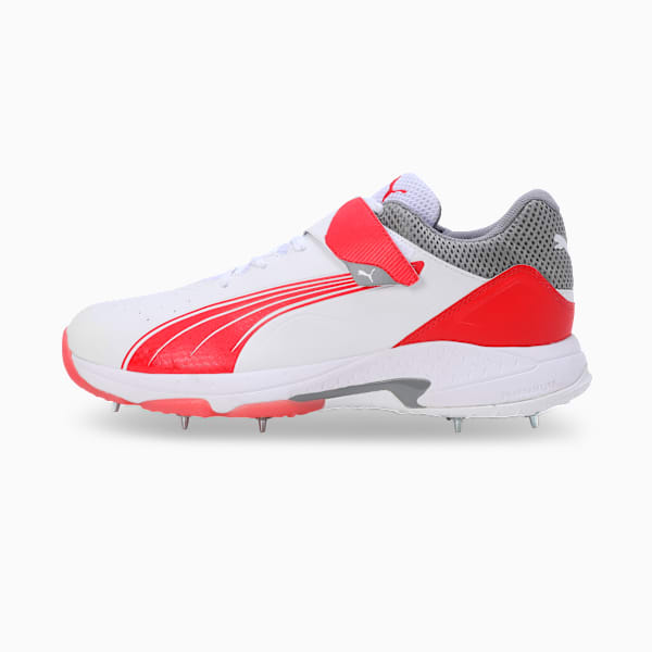 PUMA Bowling 24.1 Unisex Cricket Shoes, PUMA White-PUMA Red-Stormy Slate, extralarge-IND