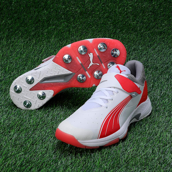 Bowling 24.1 Cricket Shoes, PUMA White-PUMA Red-Stormy Slate, extralarge-IND