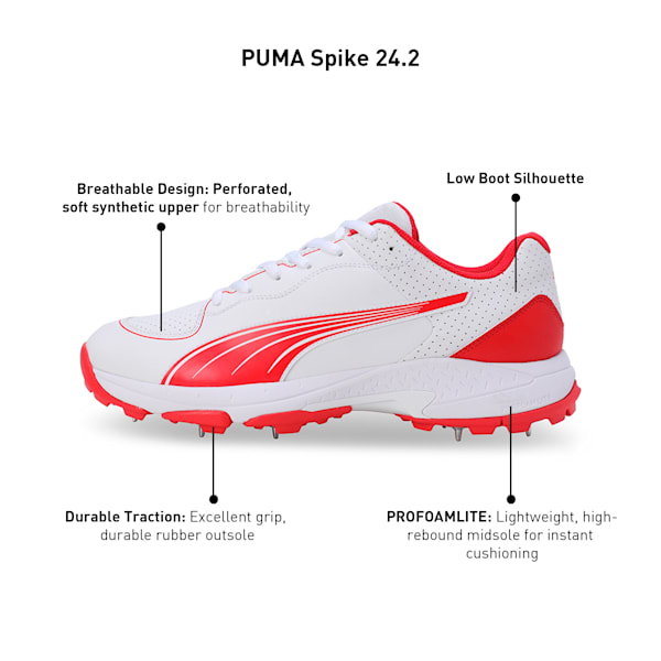 Spike 24.2 Ultralight Cricket Shoes, PUMA White-PUMA Red, extralarge-IND