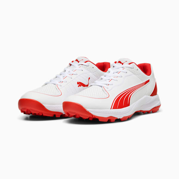 PUMA 24 FH Rubber Unisex Cricket Shoes, PUMA White-PUMA Red, extralarge-IND