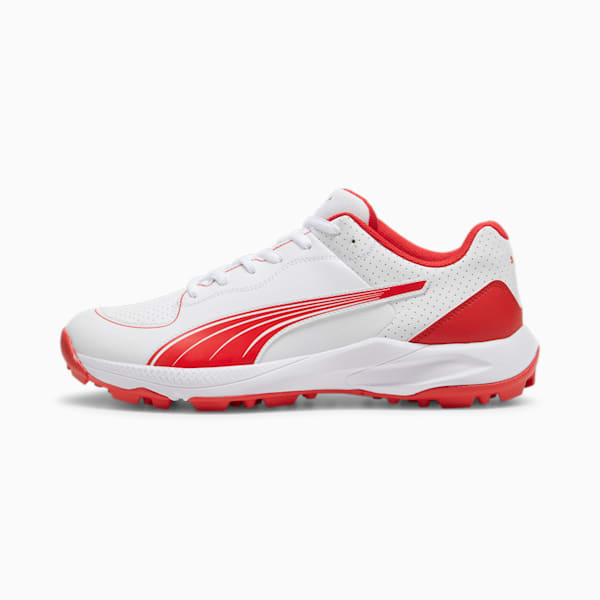 PUMA 24 FH Rubber Unisex Cricket Shoes, PUMA White-PUMA Red, extralarge-IND