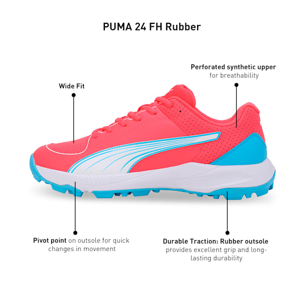 24 FH Rubber Cricket Shoes, Fire Orchid-PUMA White-Luminous Blue, extralarge-IND