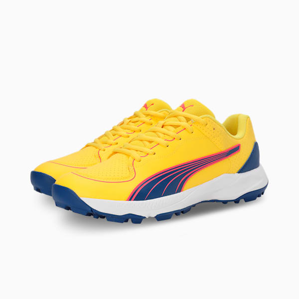24 FH Rubber Cricket Shoes, Pelé Yellow-Clyde Royal-Fire Orchid, extralarge-IND
