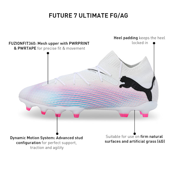 FUTURE 7 PRO FG/AG Men's Football Boots, PUMA White-PUMA Black-Poison Pink, extralarge-IND