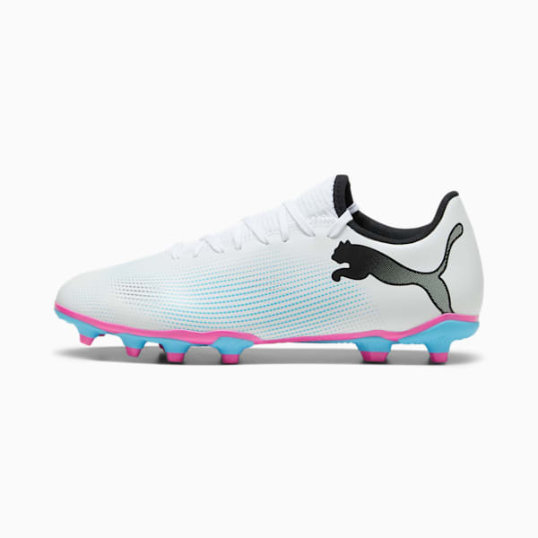 Tacos de fútbol para hombre FUTURE 7 PLAY FG/AG, PUMA White-PUMA Black-Poison Pink, extralarge