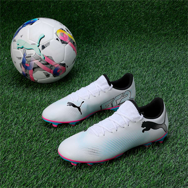 FUTURE 7 PLAY FG/AG Men's Football Boots, PUMA White-PUMA Black-Poison Pink, extralarge-IND