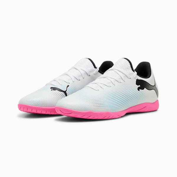 FUTURE 7 PLAY Indoor Trainer Men's Soccer Cleats, PUMA White-PUMA Black-Poison Pink, extralarge