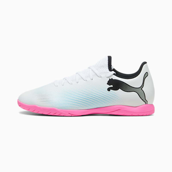 FUTURE 7 PLAY Indoor Trainer Men's Soccer Cleats, PUMA White-PUMA Black-Poison Pink, extralarge