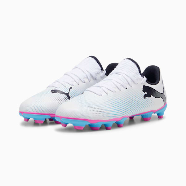 FUTURE 7 PLAY FG/AG Big Kids' Soccer Cleats, PUMA White-PUMA Black-Poison Pink, extralarge