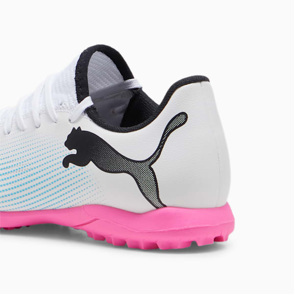 FUTURE 7 PLAY Turf Training Big Kids' Soccer Cleats, PUMA White-PUMA Black-Poison Pink, extralarge