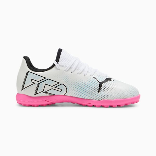 FUTURE 7 PLAY Turf Training Big Kids' Soccer Cleats, PUMA White-PUMA Black-Poison Pink, extralarge