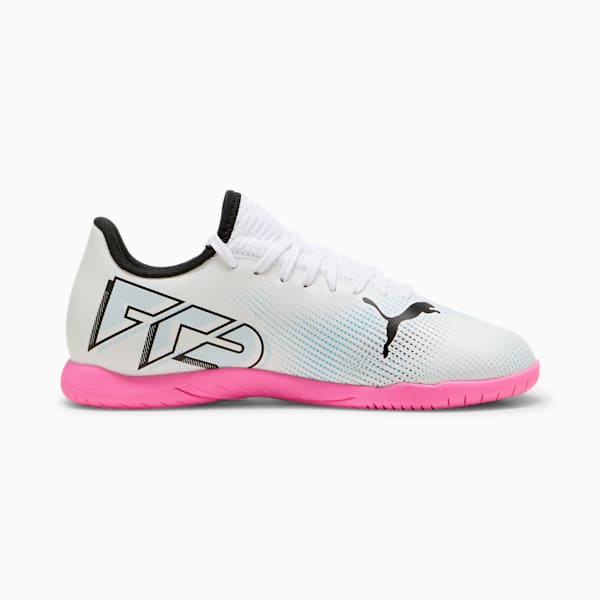 FUTURE 7 PLAY Indoor Trainer Big Kids' Soccer Cleats, PUMA White-PUMA Black-Poison Pink, extralarge