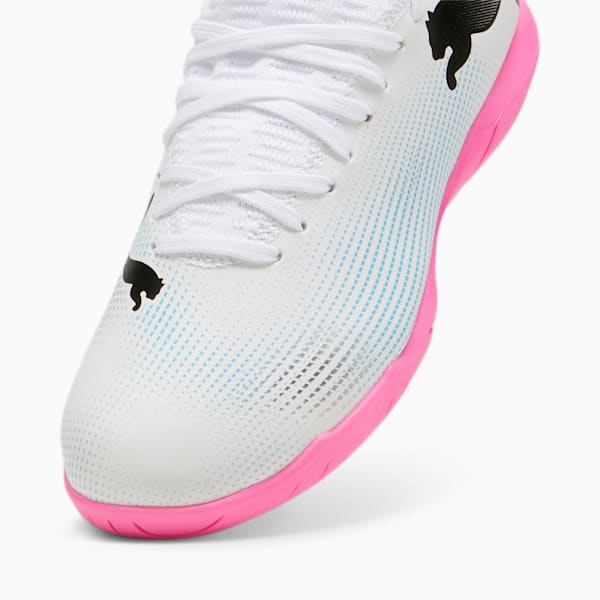 FUTURE 7 PLAY Indoor Trainer Big Kids' Soccer Cleats, PUMA White-PUMA Black-Poison Pink, extralarge