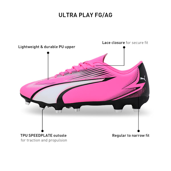 ULTRA PLAY FG/AG Men's Football Boots, Poison Pink-PUMA White-PUMA Black, extralarge-IND