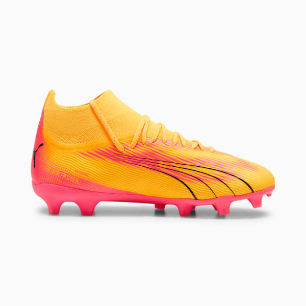 ULTRA PRO Firm Ground/Artificial Ground Kids' Soccer Cleats, Sun Stream-PUMA Black-Sunset Glow, extralarge