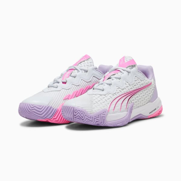 NOVA Elite Women's Court Shoes, Silver Mist-PUMA White-Vivid Violet, extralarge