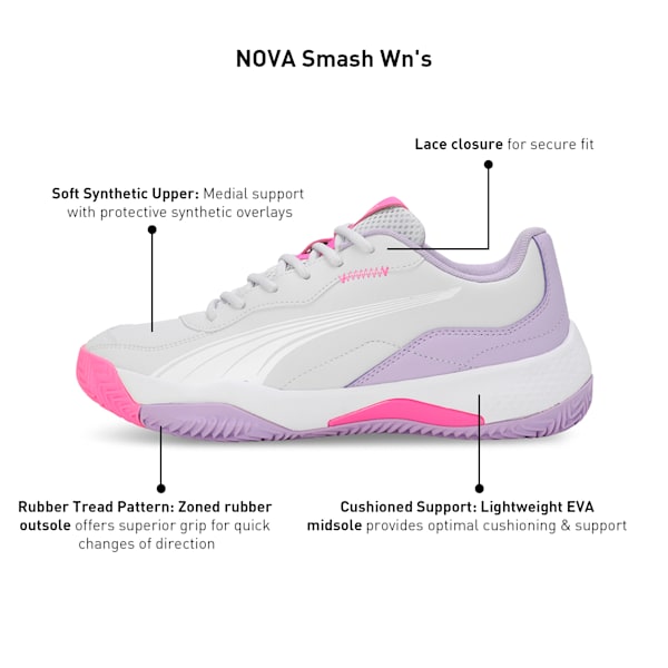 NOVA Smash Women's Padel Shoes, Silver Mist-PUMA White-Vivid Violet, extralarge-IND
