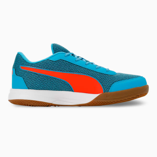PUMA Shuttle Aero Unisex Indoor Sports Shoes, Ibiza Blue-Cherry Tomato-PUMA White, extralarge-IND