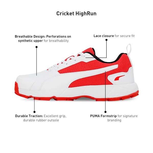 Cricket High Run Men's Shoes, PUMA White-Burnt Red-PUMA Black, extralarge-IND