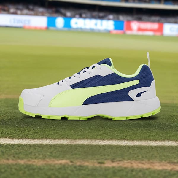 Cricket High Run Men's Shoes, PUMA White-Blazing Blue-Fast Yellow, extralarge-IND
