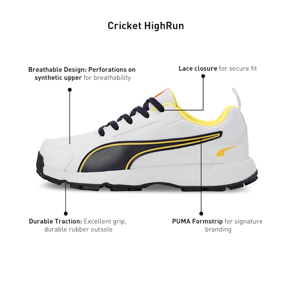 Cricket High Run Men's Shoes, PUMA White-Pelé Yellow-PUMA Navy, extralarge-IND