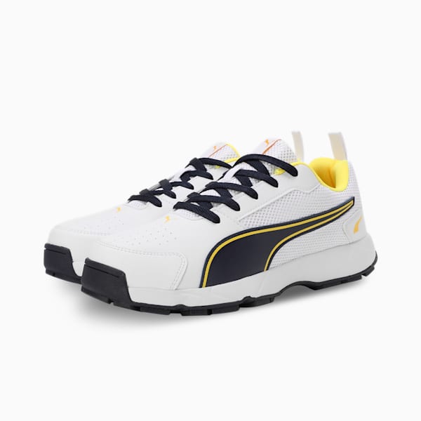 Cricket High Run Men's Shoes, PUMA White-Pelé Yellow-PUMA Navy, extralarge-IND