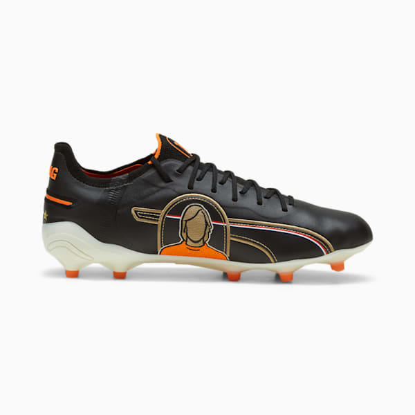 KING ULTIMATE Cruyff Firm Ground/Artificial Ground Men's Soccer Cleats, PUMA Black-PUMA White-Rickie Orange-PUMA Gold-Frosted Ivory, extralarge