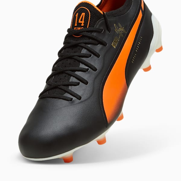 KING ULTIMATE Cruyff FG/AG Men's Soccer Cleats, PUMA Black-PUMA White-Rickie Orange-PUMA Gold-Frosted Ivory, extralarge