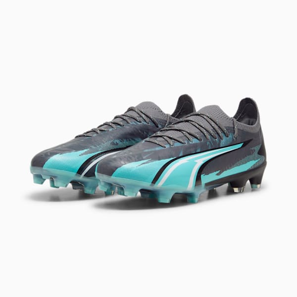 ULTRA ULTIMATE RUSH Firm Ground/Artificial Ground Men's Soccer Cleats, Strong Gray-PUMA White-Elektro Aqua, extralarge