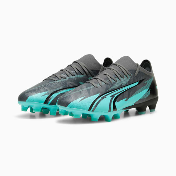 ULTRA MATCH RUSH FG/AG Men's Soccer Cleats, Strong Gray-PUMA White-Elektro Aqua, extralarge