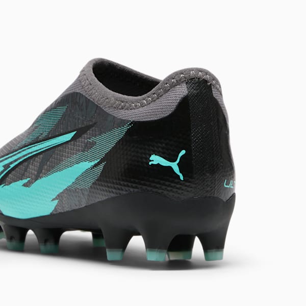 ULTRA MATCH RUSH Laceless Firm Ground/Artificial Ground Kids' Soccer Cleats, Strong Gray-PUMA White-Elektro Aqua, extralarge