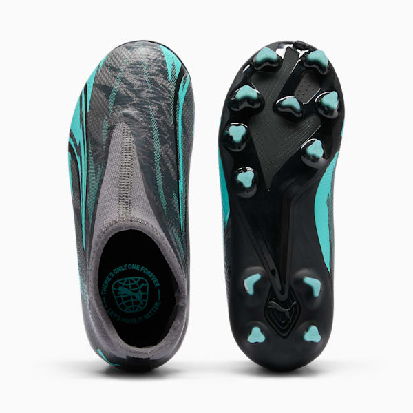 ULTRA MATCH RUSH Laceless Firm Ground/Artificial Ground Kids' Soccer Cleats, Strong Gray-PUMA White-Elektro Aqua, extralarge