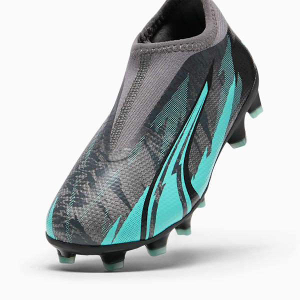 ULTRA MATCH RUSH Laceless Firm Ground/Artificial Ground Kids' Soccer Cleats, Strong Gray-PUMA White-Elektro Aqua, extralarge