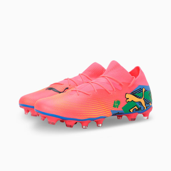 PUMA x NEYMAR JR FUTURE 7 MATCH FG/AG Men's Football Boots, Sunset Glow-PUMA Black-Sun Stream-PUMA Green-Bluemazing, extralarge-IND