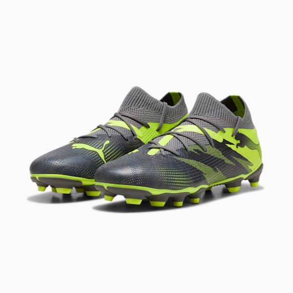 FUTURE 7 Match Rush Big Kids' Firm Ground/Artificial Ground Soccer Cleats, Strong Gray-Cool Dark Gray-Electric Lime, extralarge