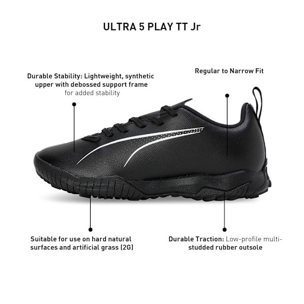 ULTRA 5 PLAY TT Youth Lightweight Agility Football Boots, PUMA Black-PUMA White, extralarge-IND