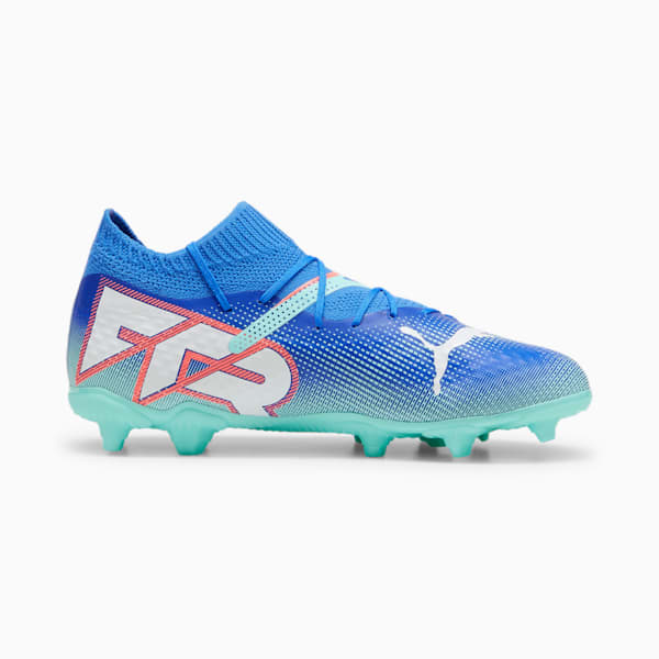 Chaussures de soccer à crampons pour terrain dur/terrain artificiel FUTURE 7 PRO Enfant et adolescent, Bluemazing-PUMA White-Electric Peppermint, extralarge