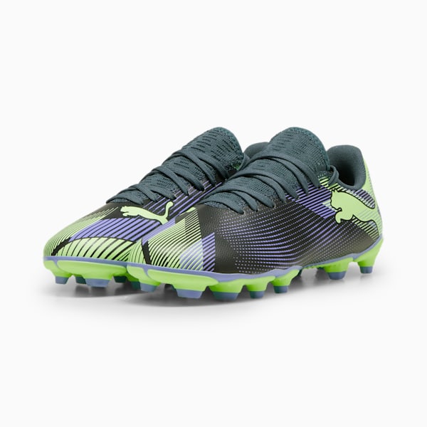Tacos de fútbol FUTURE 7 PLAY FG/AG juvenil, Gray Skies-Elektro Purple-Fizzy Apple-PUMA White, extralarge