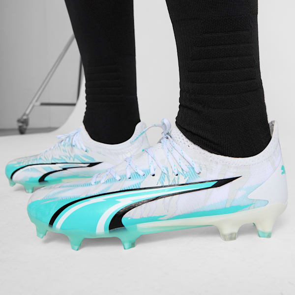 ULTRA ULTIMATE RUSH Firm Ground/Artificial Ground Women's Soccer Cleats, PUMA White-Elektro Aqua-PUMA Black, extralarge