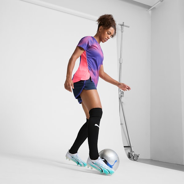 ULTRA ULTIMATE RUSH Firm Ground/Artificial Ground Women's Soccer Cleats, PUMA White-Elektro Aqua-PUMA Black, extralarge