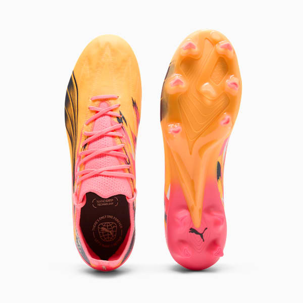 Tenis de fútbol para hombre PUMA x Christian Pulisic ULTRA ULTIMATE para terreno firme/terreno artificial, Sun Stream-PUMA Navy-Sunset Glow, extralarge