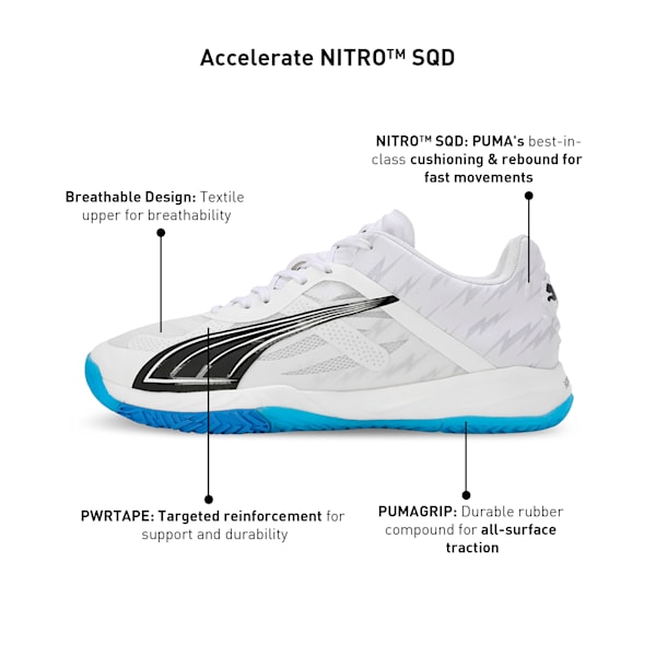 Accelerate NITRO™ SQD Indoor Court Shoes, PUMA White-Bluemazing-PUMA Black, extralarge-IND
