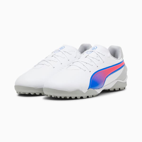 キッズ キング マッチ TT+ミッド サッカー トレーニングシューズ 20-24.5cm, PUMA White-Bluemazing-Flat Light Gray, extralarge-JPN
